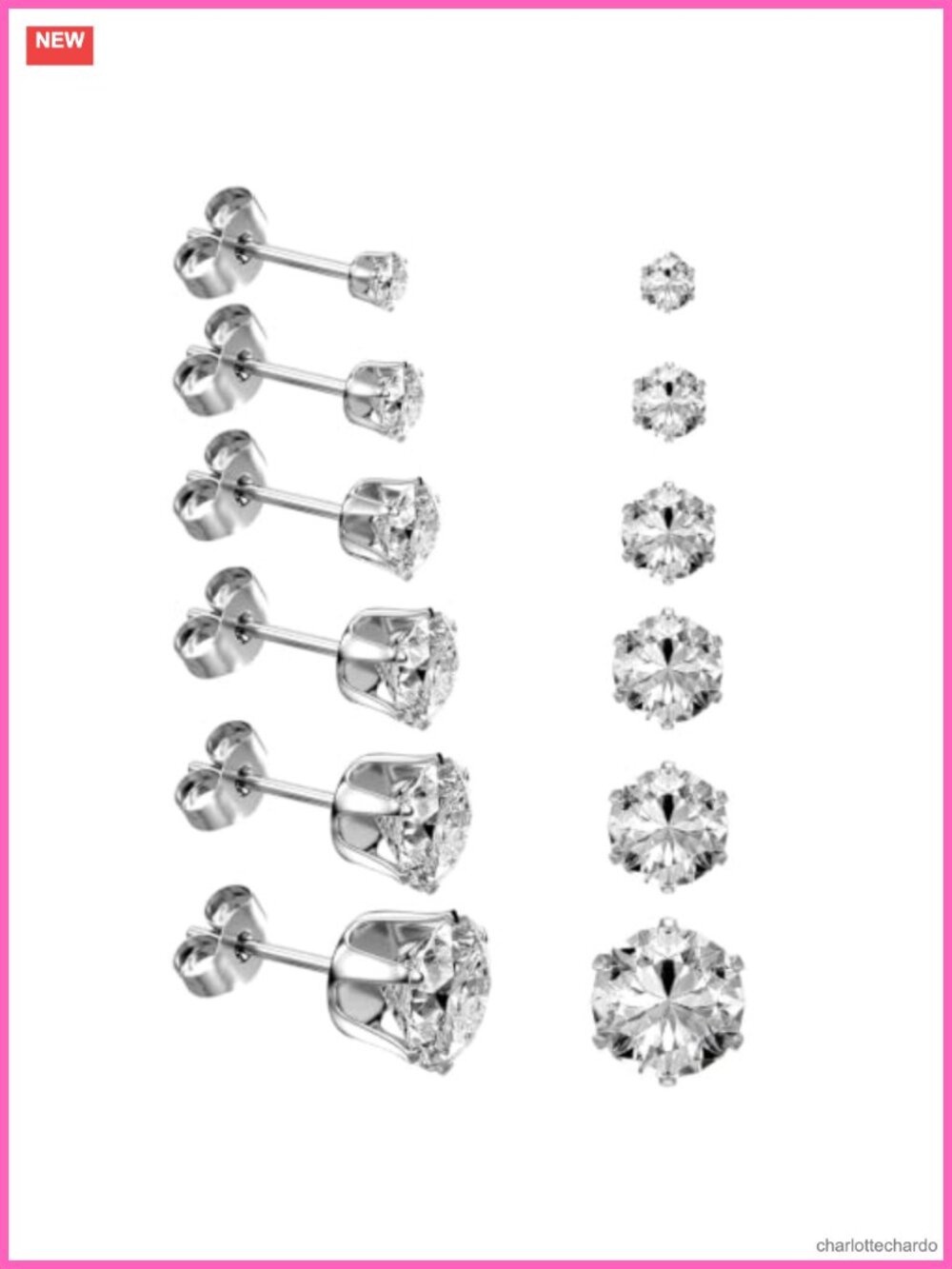 6/12 Pairs Stainless Steel Stud Earrings Set Cubic Zirconia Hypoallergenic